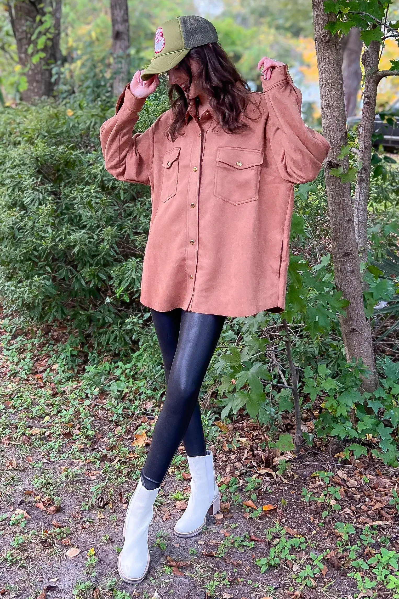 Camel Faux Suede Button Up Shacket
