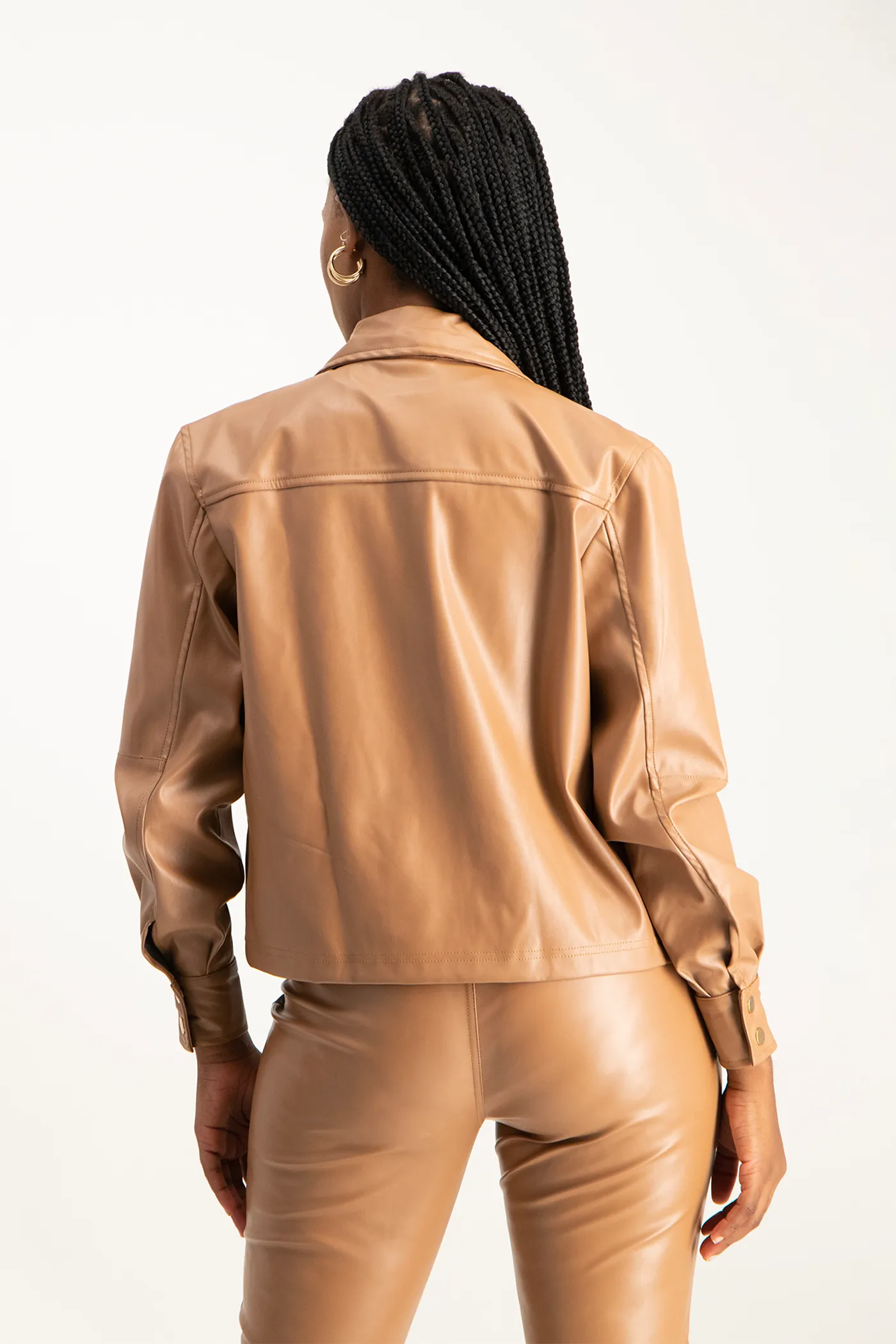 Eliana Faux Leather Shacket - Camel