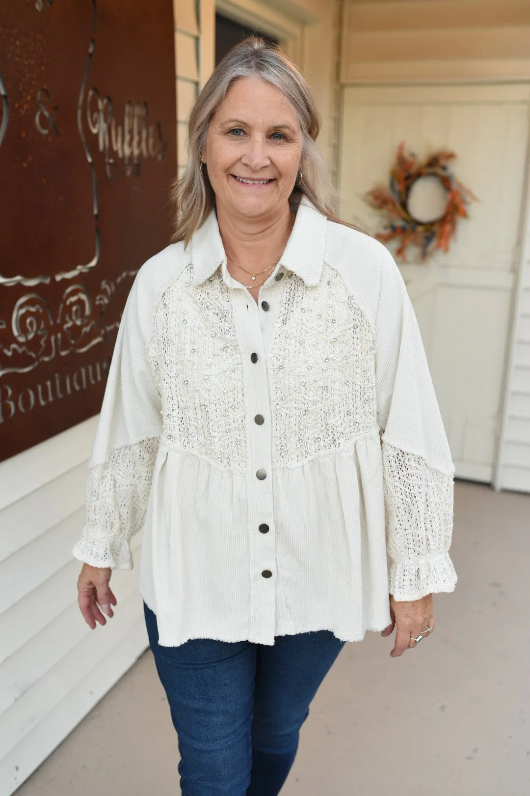 Glitzy Floral Embroidered Shacket