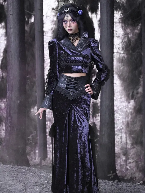 Gothic Velvet Lace-Up Lace Mermaid Long-Skirt