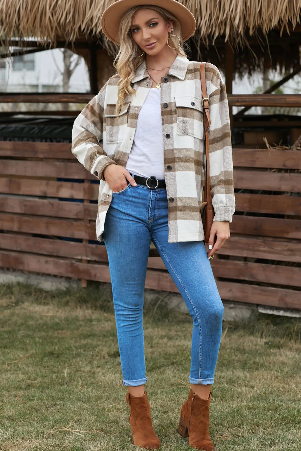Plaid Print Pocket Women Shacket