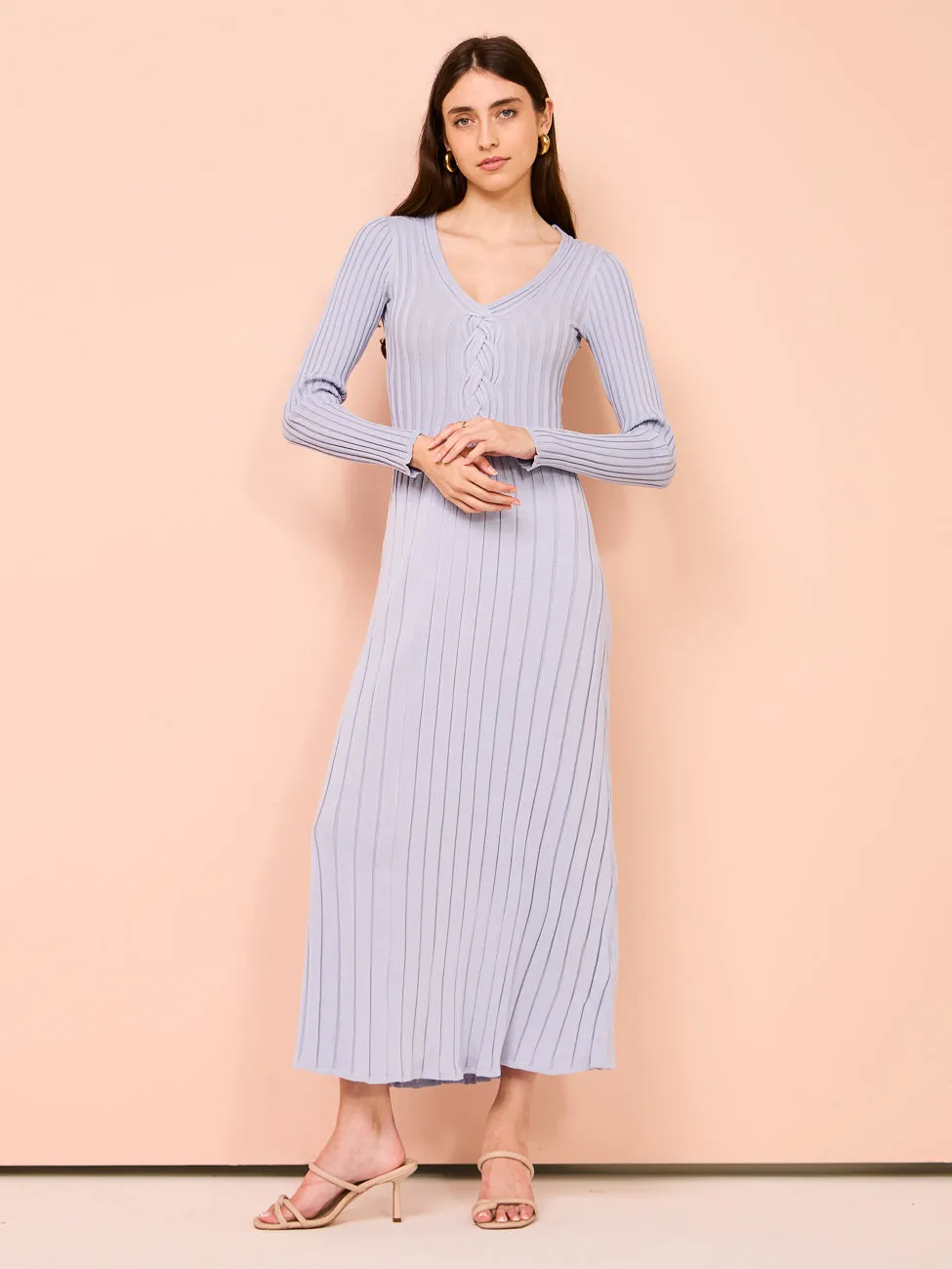 Sovere Lace Long Sleeve Midi Dress in Dawn Blue